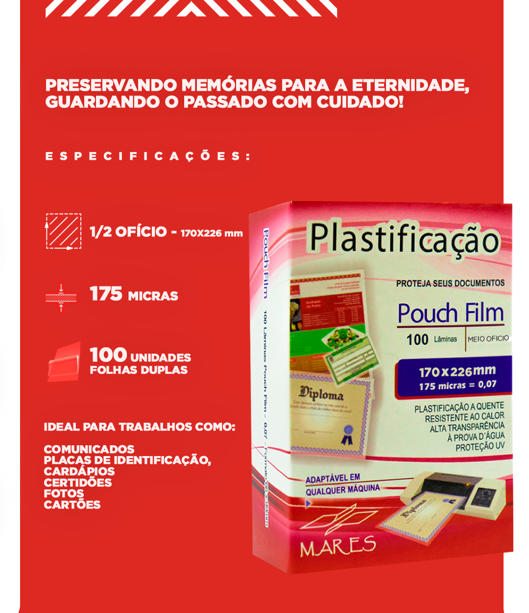 Plástico para Plastificação Pouch Film RG 125mic 100 fls